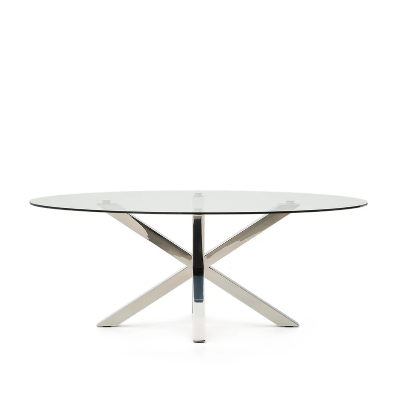 Argo oval table in glass and stainless steel legs Ø 200 x 100 cm