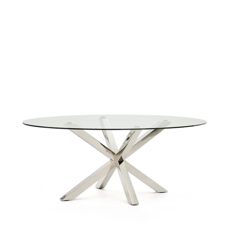 Argo oval table in glass and stainless steel legs Ø 200 x 100 cm