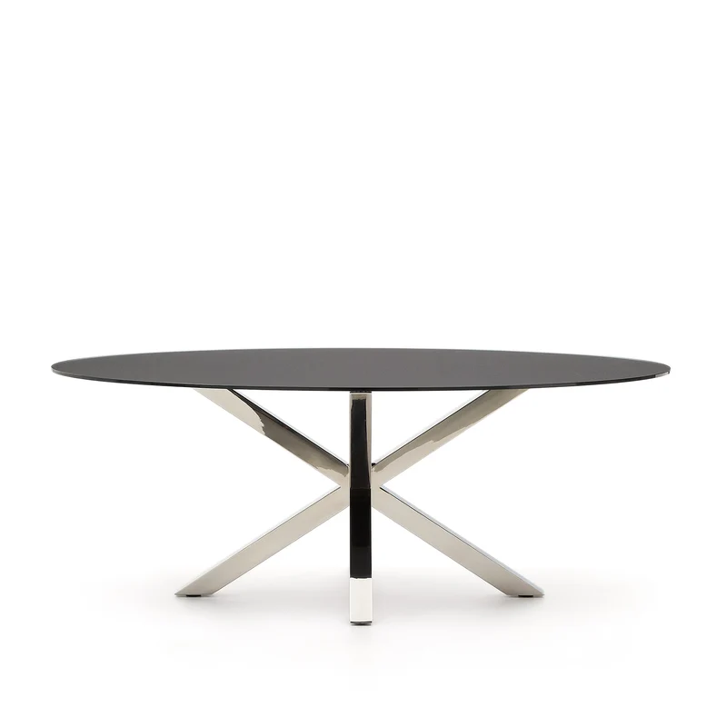 Argo oval table in matt black glass and stainless steel legs Ø 200 x 100 cm