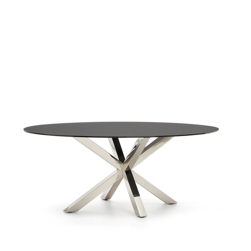Argo oval table in matt black glass and stainless steel legs Ø 200 x 100 cm