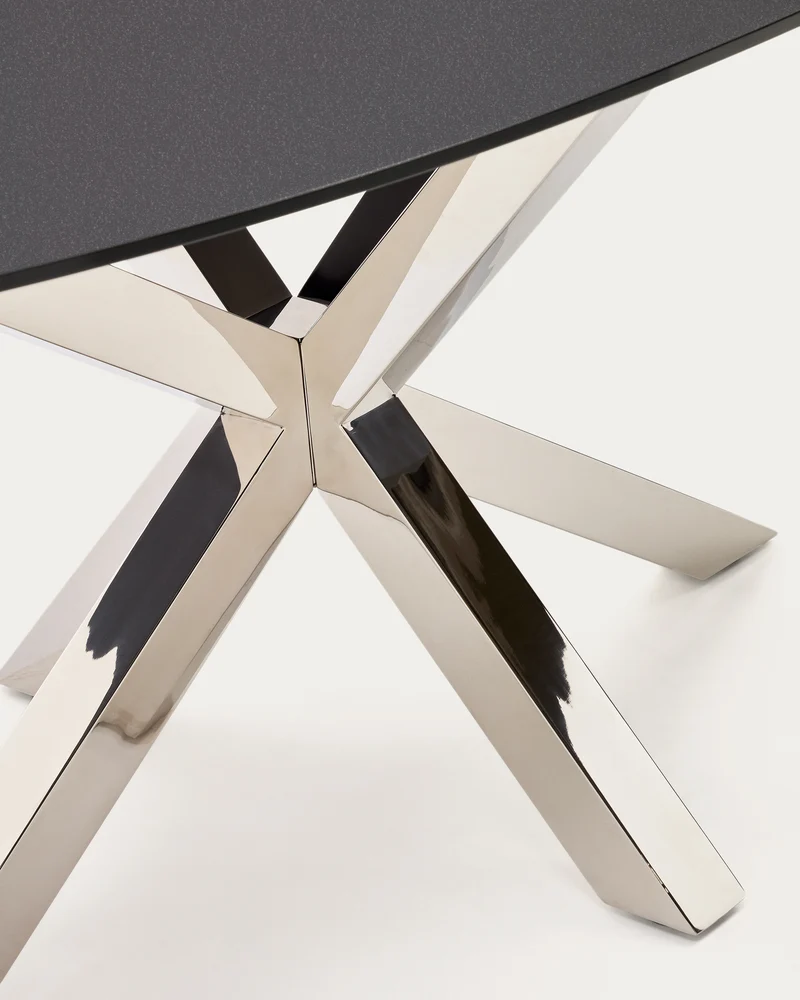 Argo oval table in matt black glass and stainless steel legs Ø 200 x 100 cm