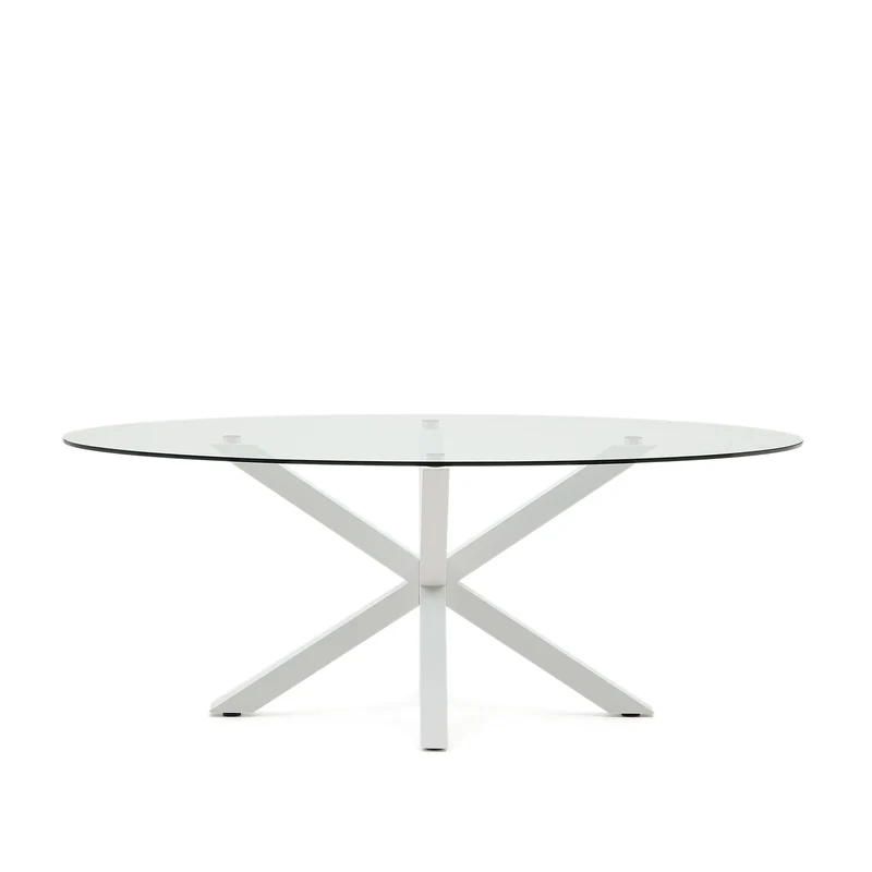 Argo oval table in glass and steel legs with white finish Ø 200 x 100 cm