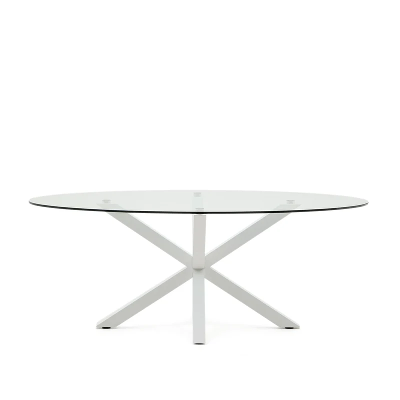 Argo oval table in glass and steel legs with white finish Ø 200 x 100 cm