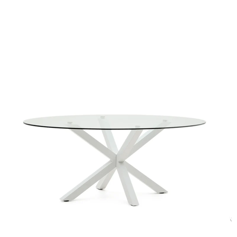 Argo oval table in glass and steel legs with white finish Ø 200 x 100 cm