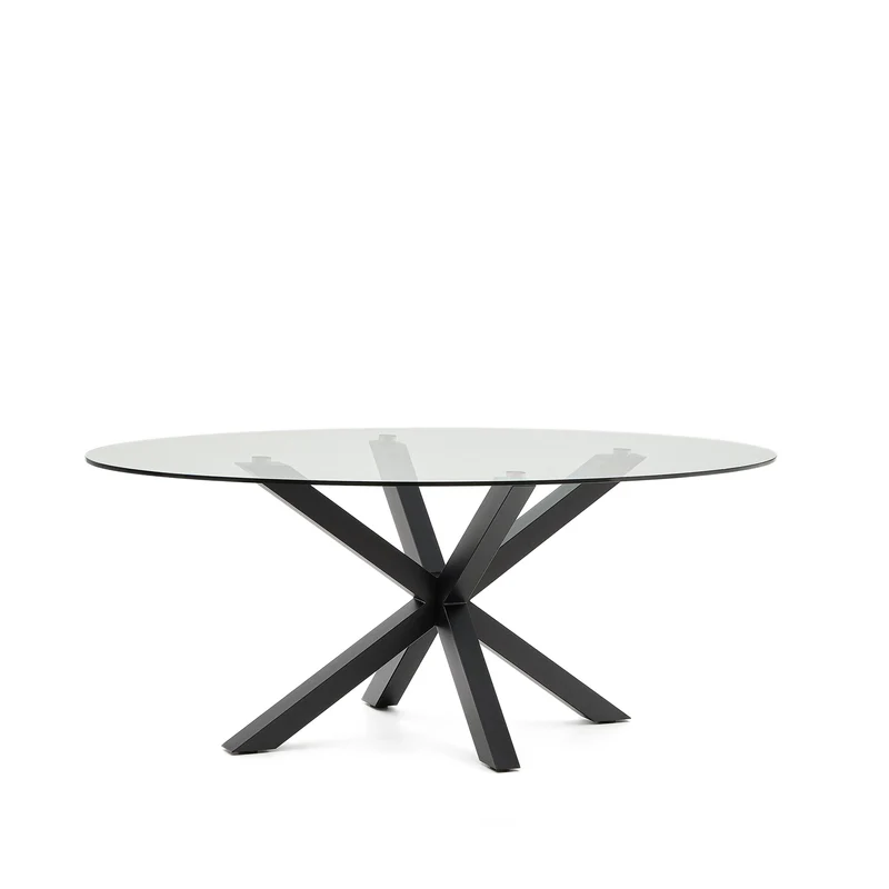 Argo oval table in glass and steel legs with black finish Ø 200 x 100 cm