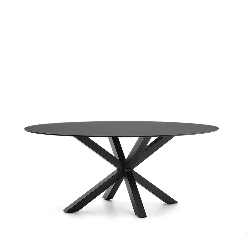 Argo table with black glass and black steel legs Ø 200 x 100 cm
