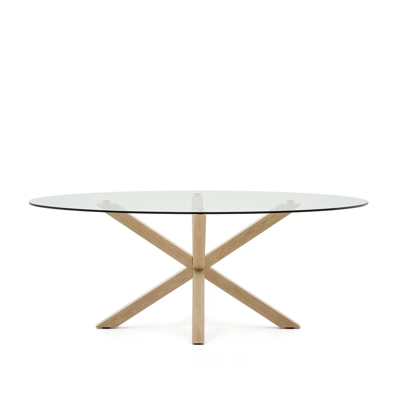 Argo oval table with glass and wood effect steel legs Ø 200 x 100 cm