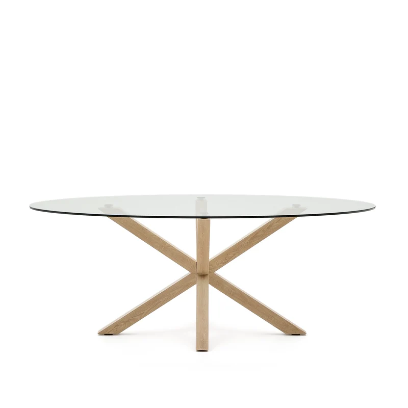 Argo oval table with glass and wood effect steel legs Ø 200 x 100 cm