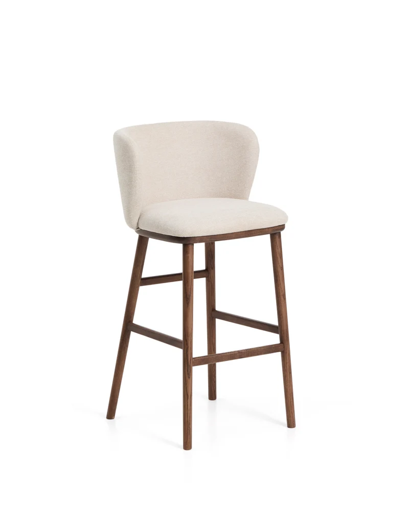 Ciselia beige chenille stool with walnut legs 75cm