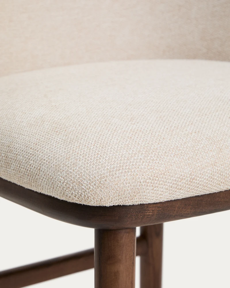 Ciselia beige chenille stool with walnut legs 75cm