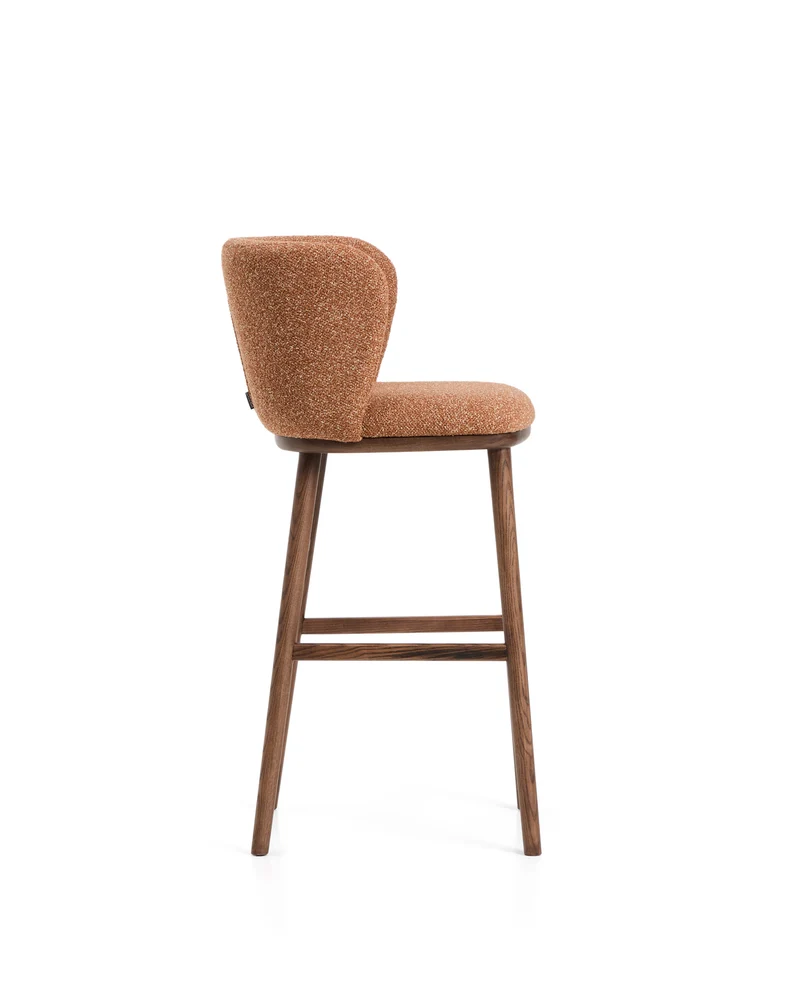 Ciselia terracotta thick chenille stool with walnut legs 75cm