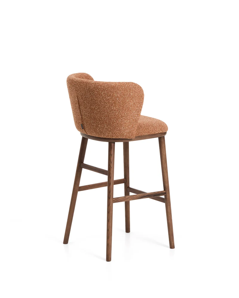 Ciselia terracotta thick chenille stool with walnut legs 75cm