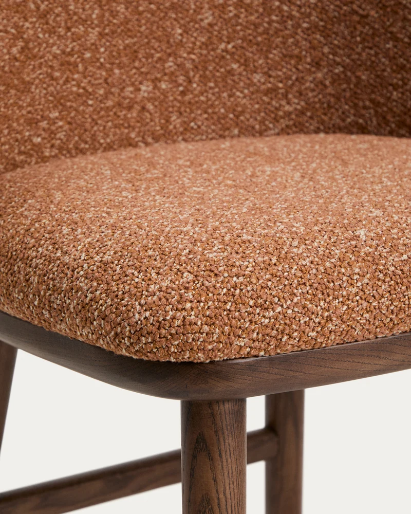 Ciselia terracotta thick chenille stool with walnut legs 75cm
