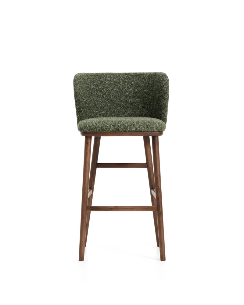 Ciselia dark green thick chenille stool with walnut legs 75cm
