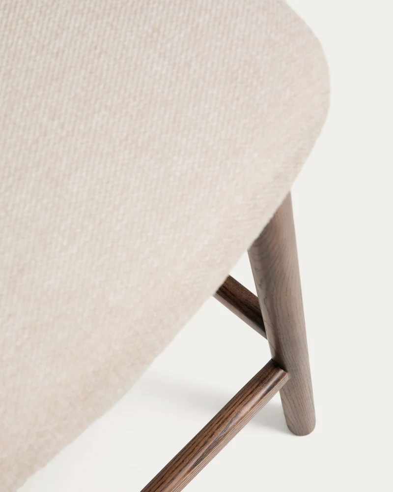 Ciselia beige chenille stool with walnut legs 65cm