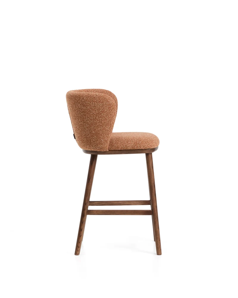 Ciselia terracotta thick chenille stool with walnut legs 65cm