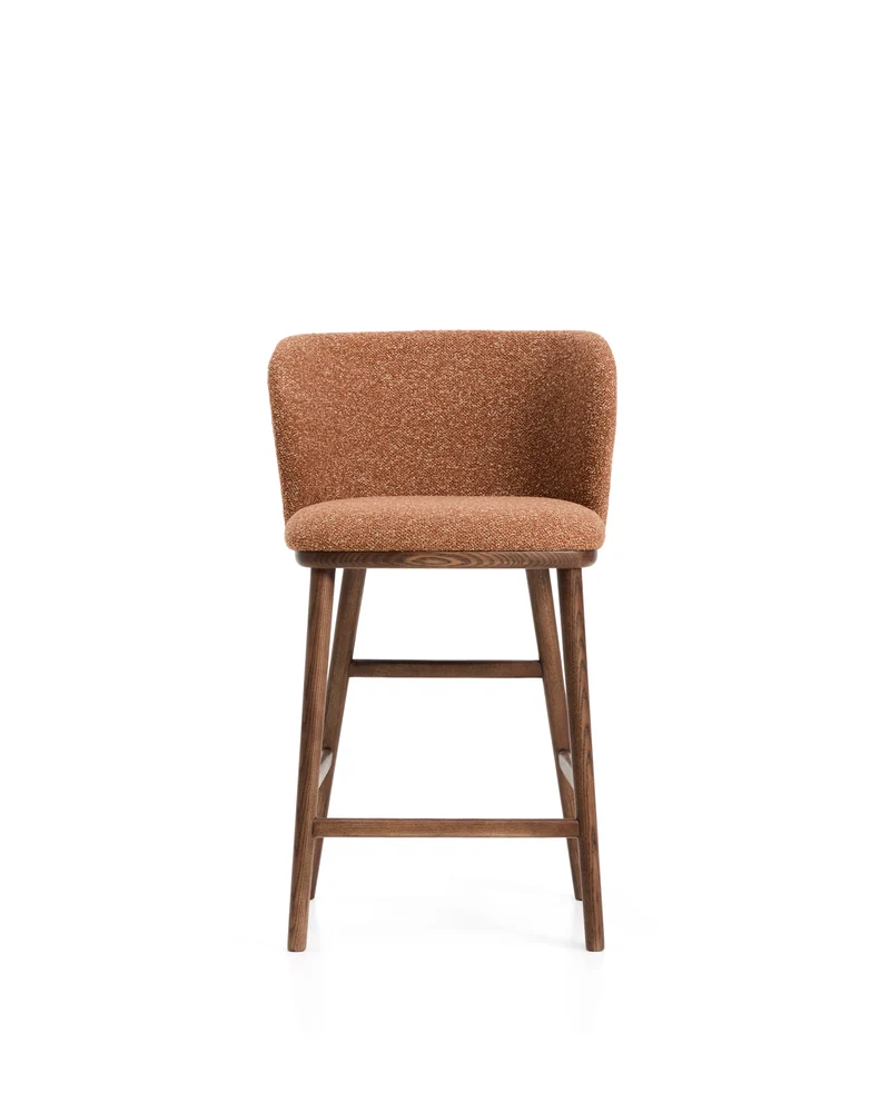 Ciselia terracotta thick chenille stool with walnut legs 65cm
