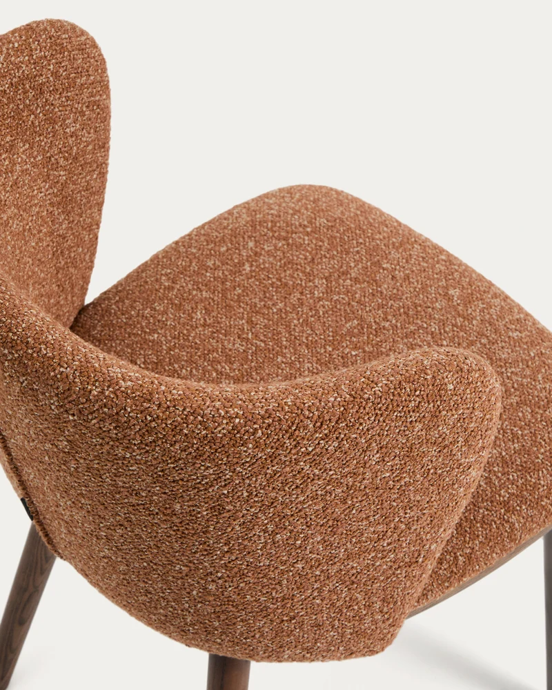 Ciselia terracotta thick chenille stool with walnut legs 65cm