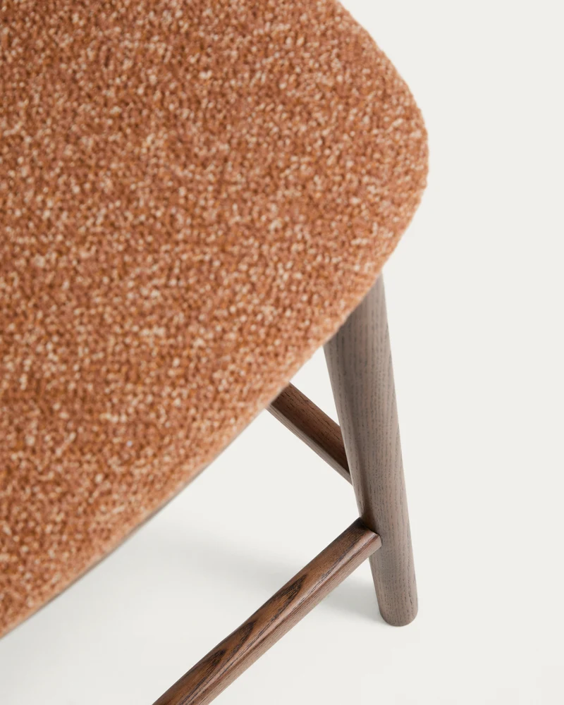Ciselia terracotta thick chenille stool with walnut legs 65cm