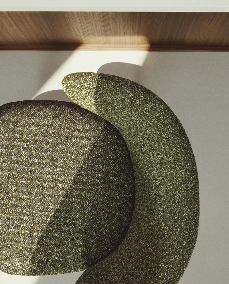 Ciselia dark green thick chenille stool with walnut legs 65cm