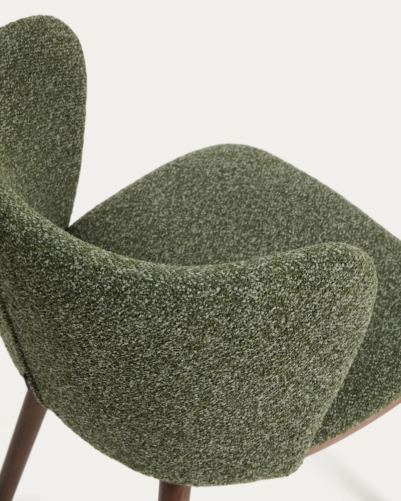 Ciselia dark green thick chenille stool with walnut legs 65cm