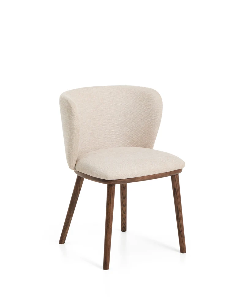 Ciselia beige chenille chair with walnut legs
