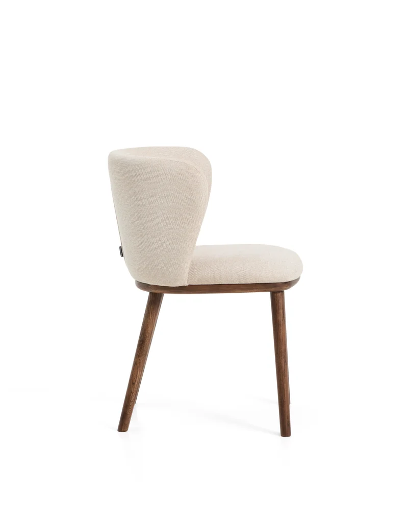 Ciselia beige chenille chair with walnut legs