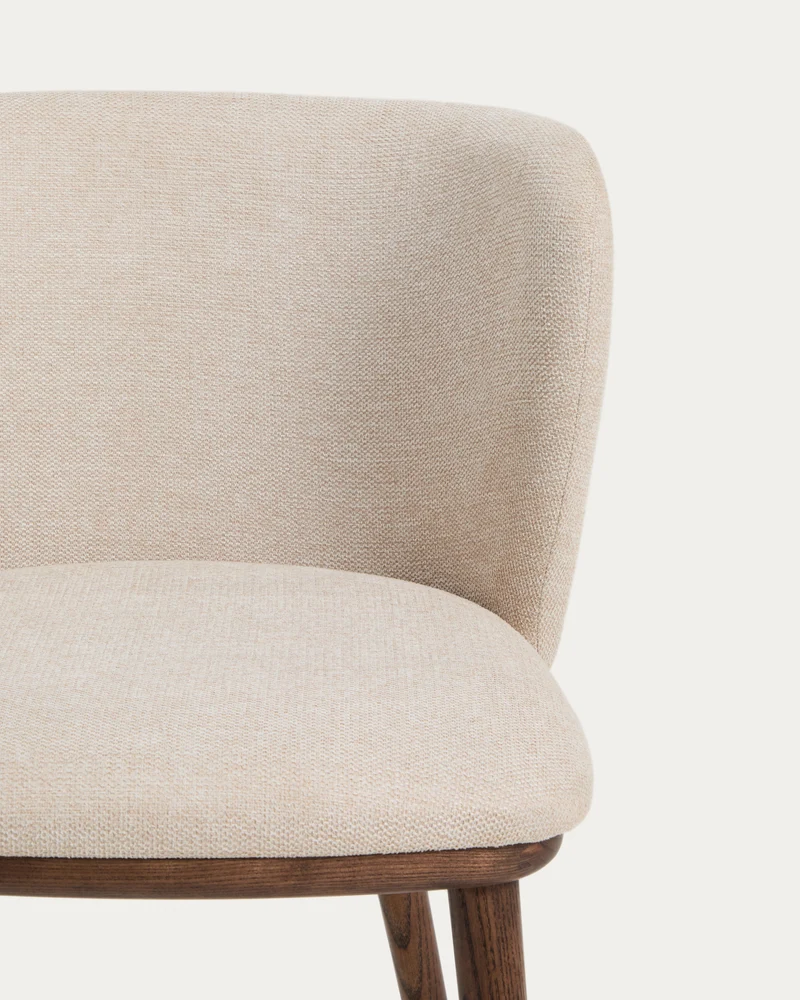 Ciselia beige chenille chair with walnut legs