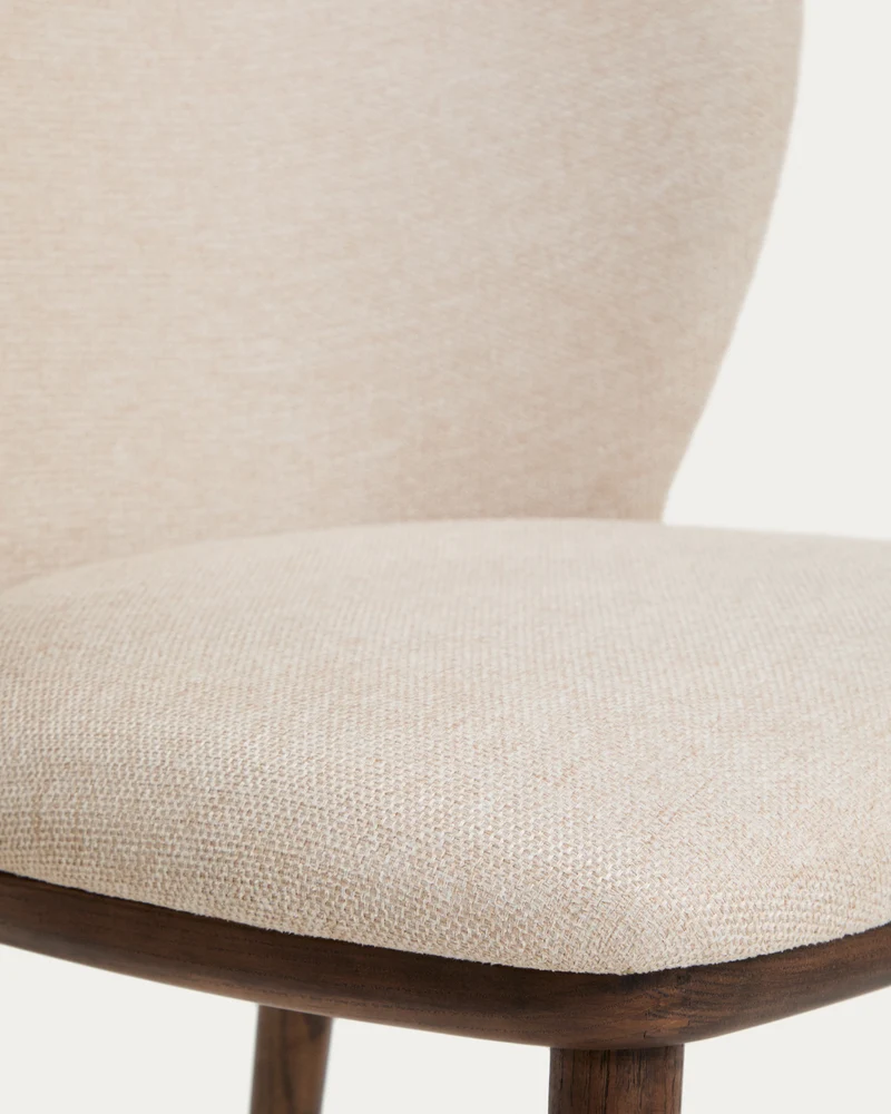 Ciselia beige chenille chair with walnut legs