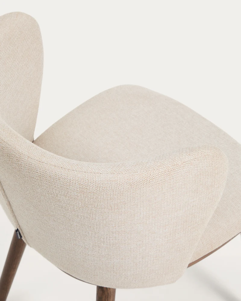 Ciselia beige chenille chair with walnut legs