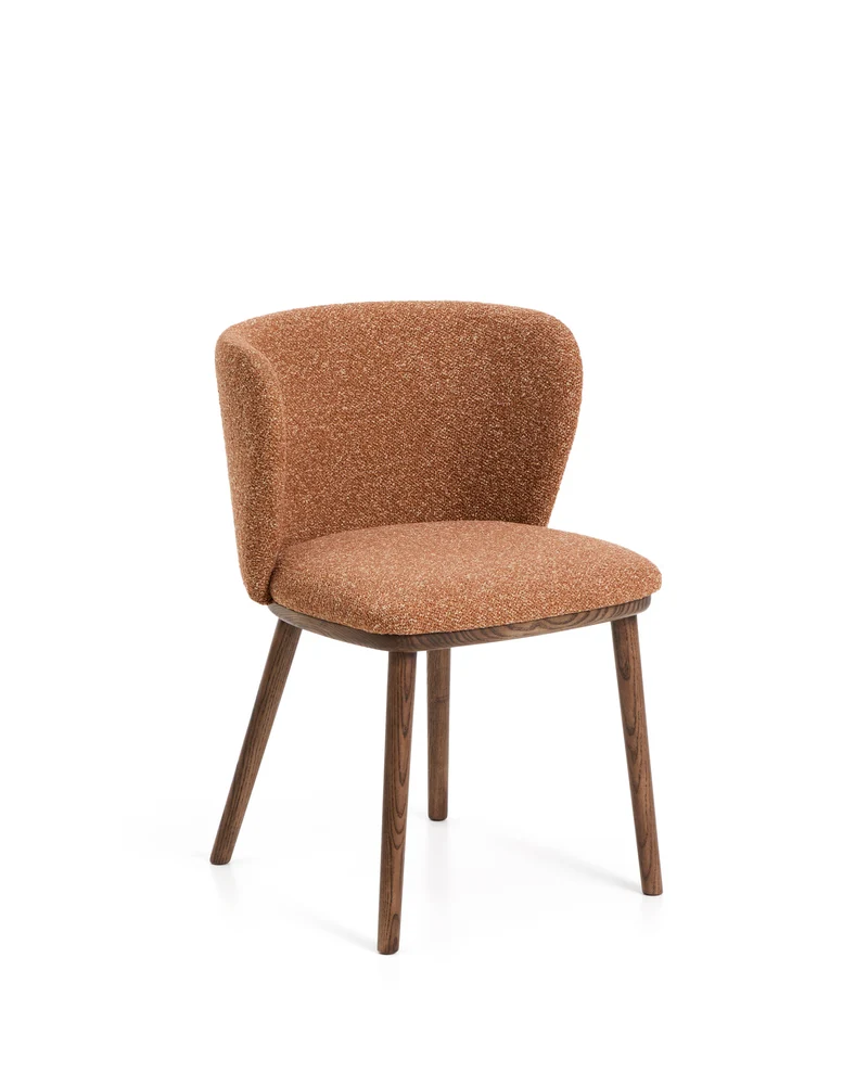 Ciselia terracotta thick chenille chair with walnut legs