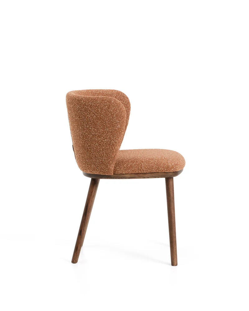 Ciselia terracotta thick chenille chair with walnut legs