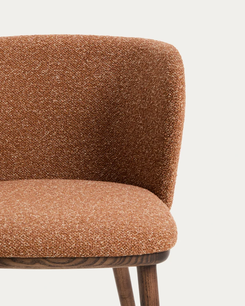 Ciselia terracotta thick chenille chair with walnut legs
