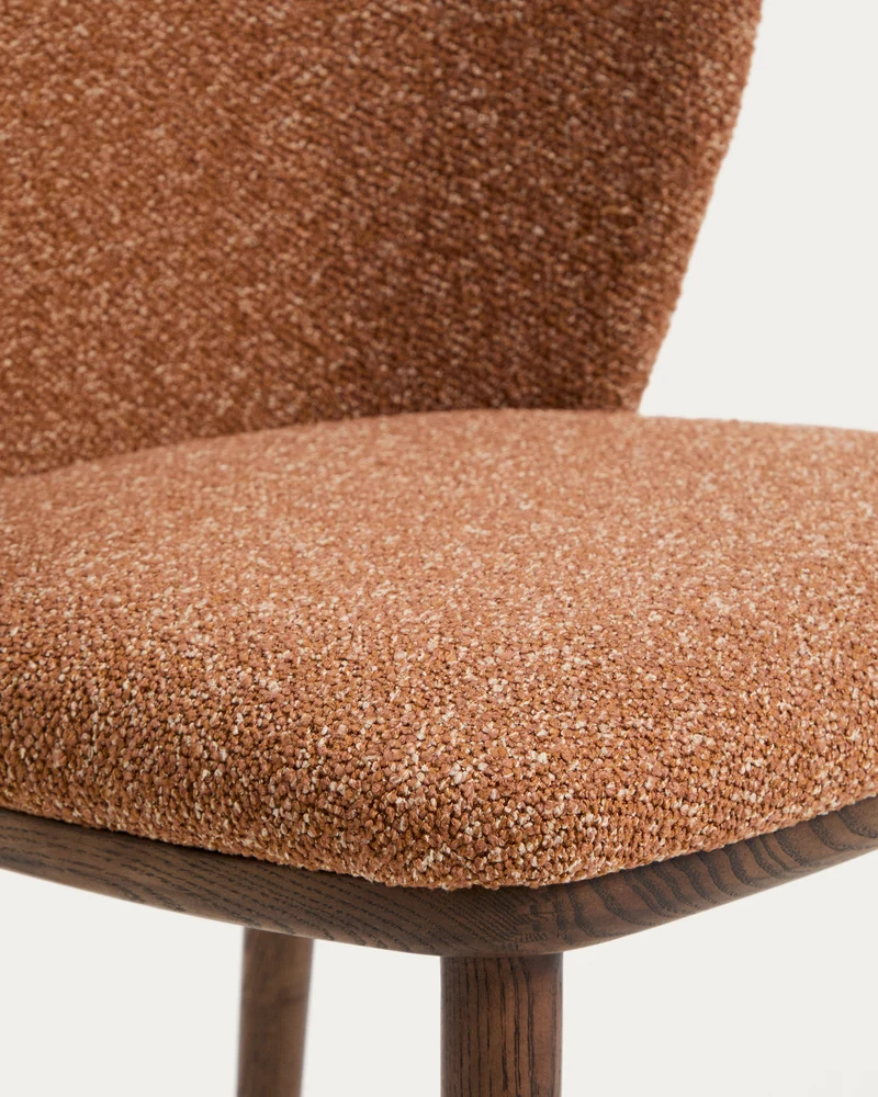 Ciselia terracotta thick chenille chair with walnut legs