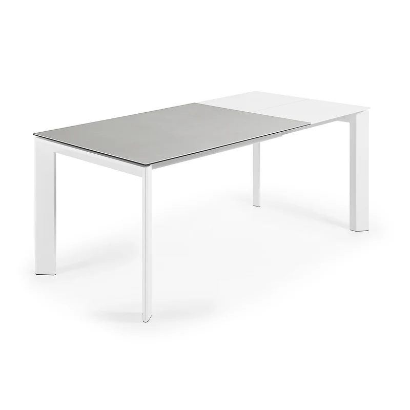 Axis extendable ceramic table with Hydra Plomo finish and white steel legs 120 (180) cm
