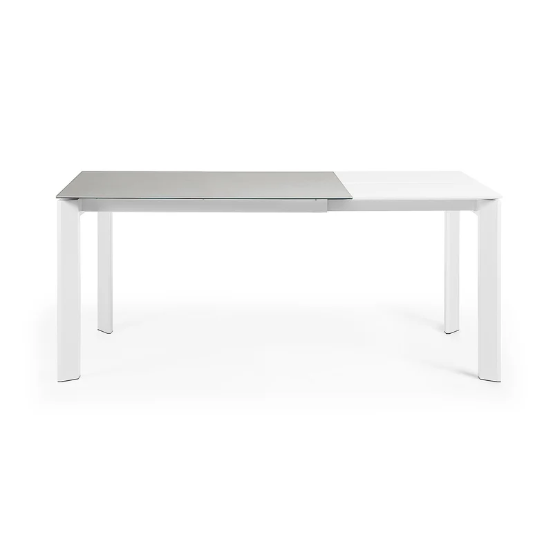 Axis extendable ceramic table with Hydra Plomo finish and white steel legs 120 (180) cm