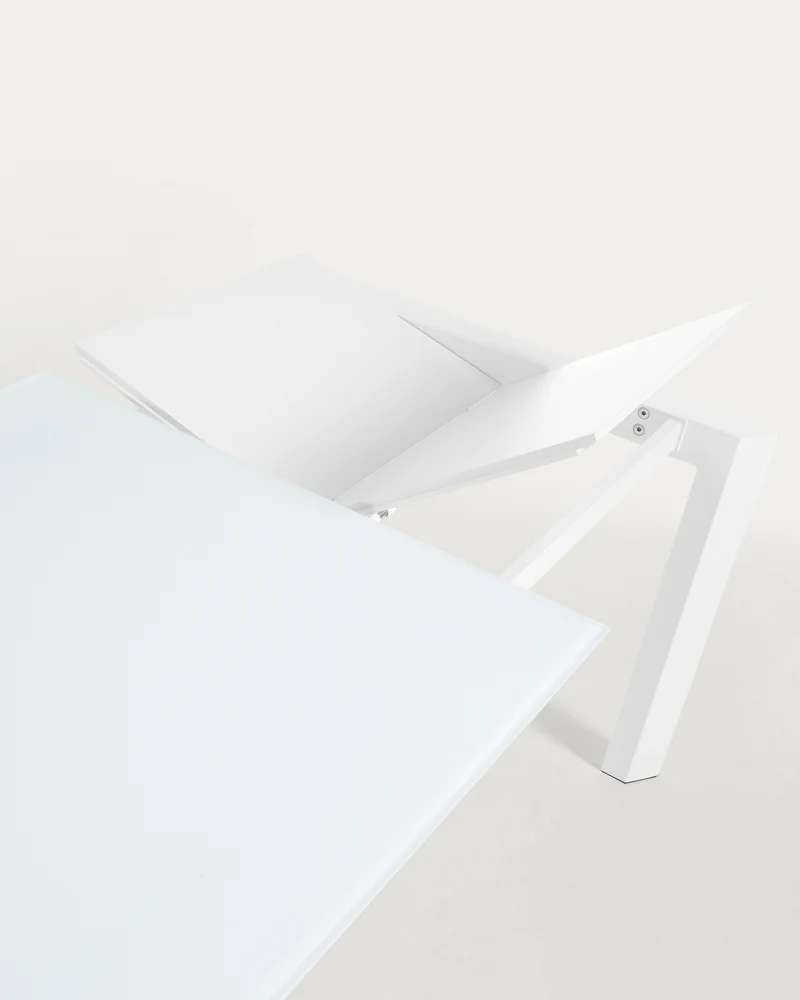 Axis white glass extendable table with white steel legs 120 (180) cm