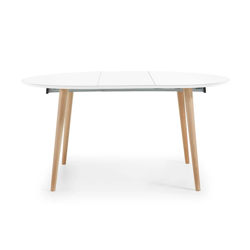 Oqui round extendable MDF table with white lacquer and solid beech legs 120(200)x120 cm