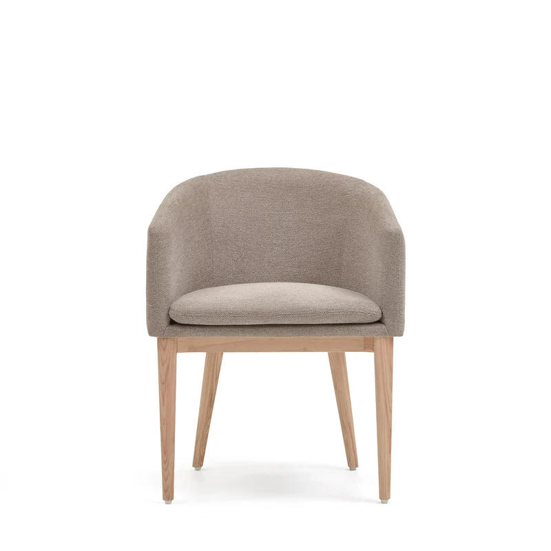 Harlan brown chenille chair with solid ash wood legs