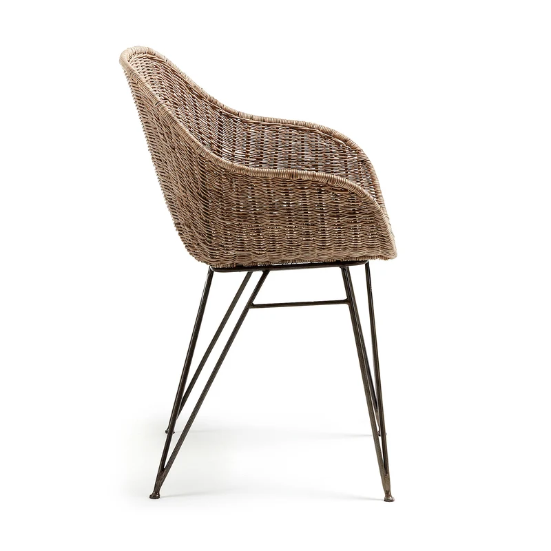 Chart chair made from rattan with black finished steel legs