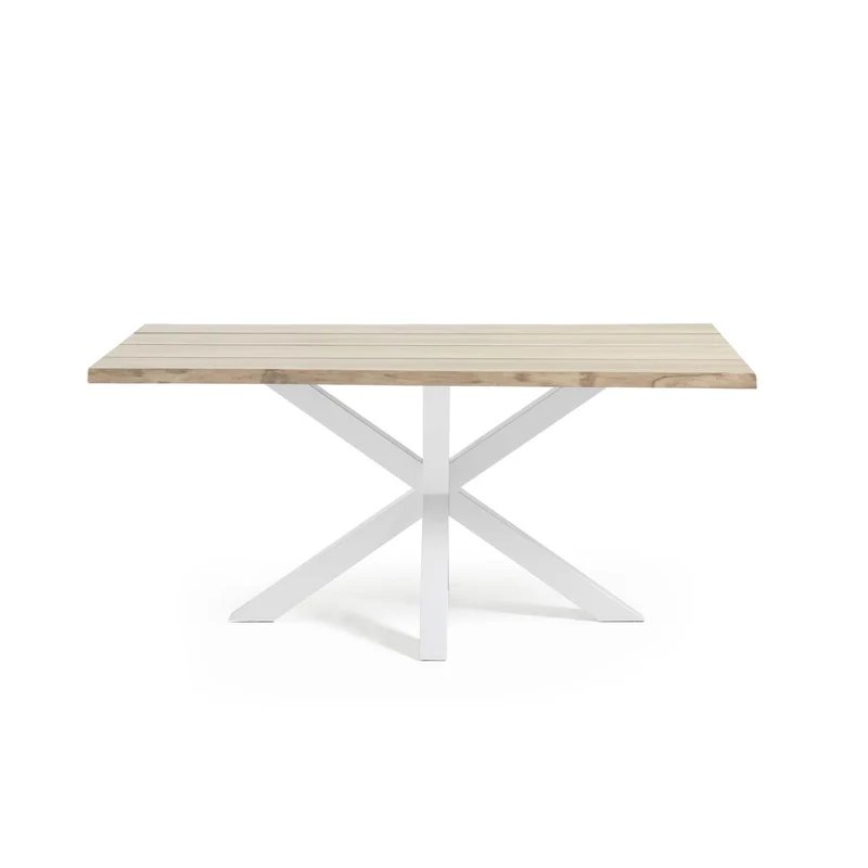 Argo oak veneer table with a whitewashed finish and white steel legs, 200 x 100 cm