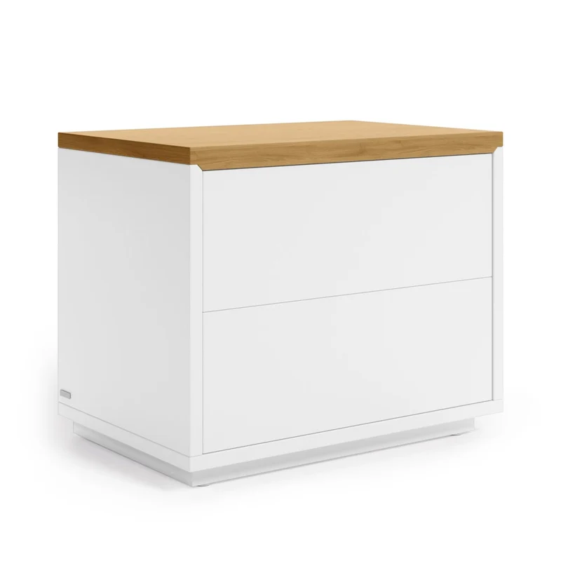 Abilen oak veneer and white lacquer bedside table 53 x 44 cm FSC 100%