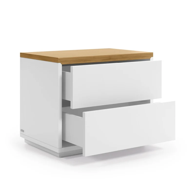 Abilen oak veneer and white lacquer bedside table 53 x 44 cm FSC 100%