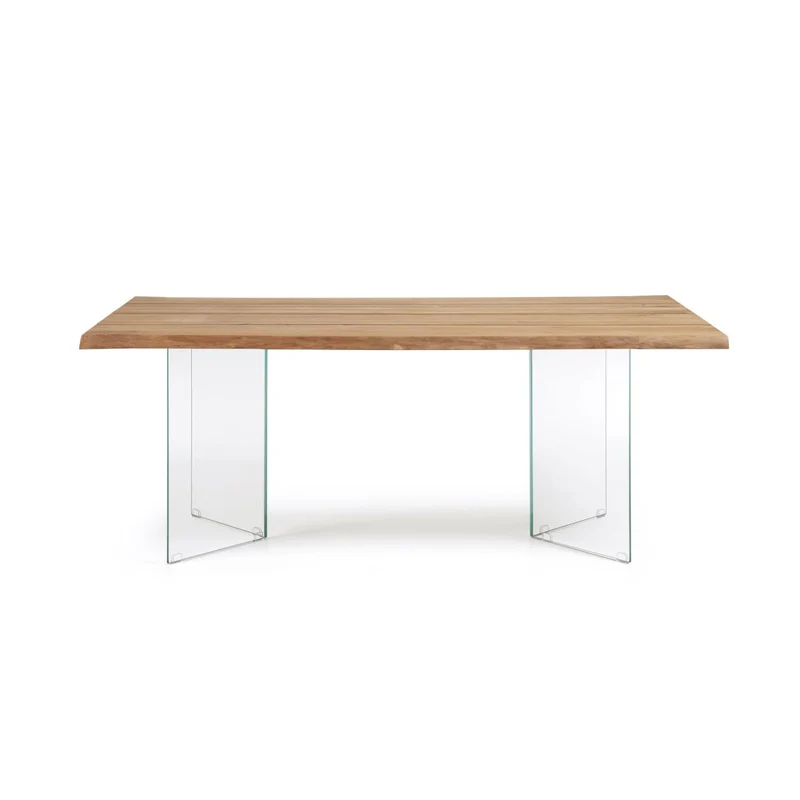 Lotty table in oak veneer with natural finish and glass legs 180 x 100 cm