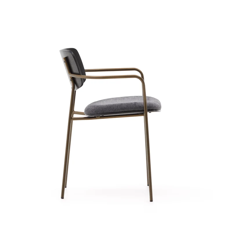 Maureen stackable chair in poplar plywood with dark tone finish and brass-finish metal, 100% FSC