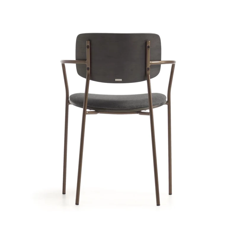 Maureen stackable chair in poplar plywood with dark tone finish and brass-finish metal, 100% FSC