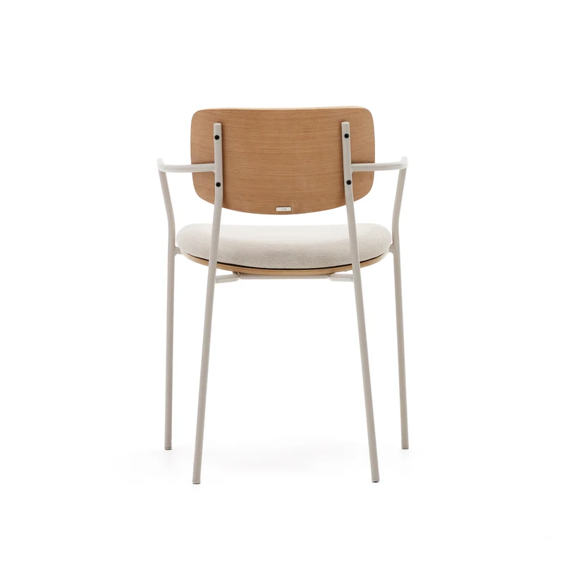 Maureen stackable chair in poplar plywood with light tone finish and beige metal legs, 100% FSC