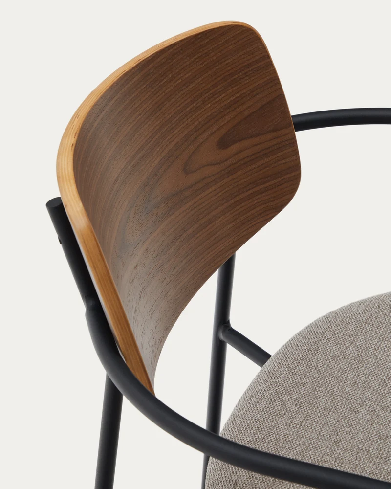Maureen stacking chair in poplar plywood with warm tone finish and black metal legs, 100% FSC