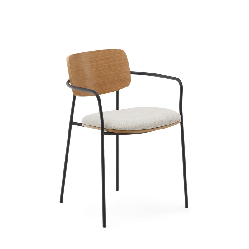 Maureen stackable chair in poplar plywood with light tone finish and black metal legs, 100% FSC.