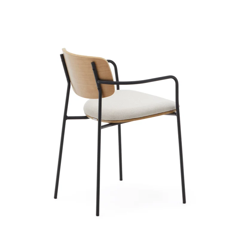 Maureen stackable chair in poplar plywood with light tone finish and black metal legs, 100% FSC.